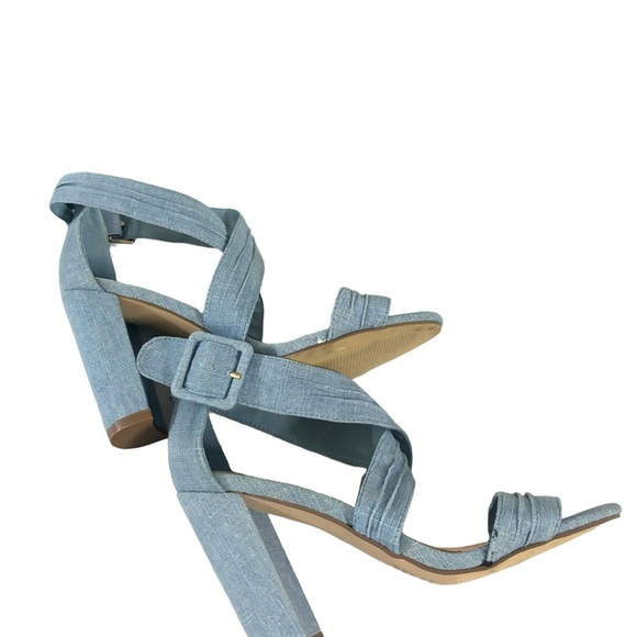 Breckelle’s Dusty Blue Denim Heel Strappy Block Open Toe Pump Shoe SZ 6.5 - Picture 4 of 11